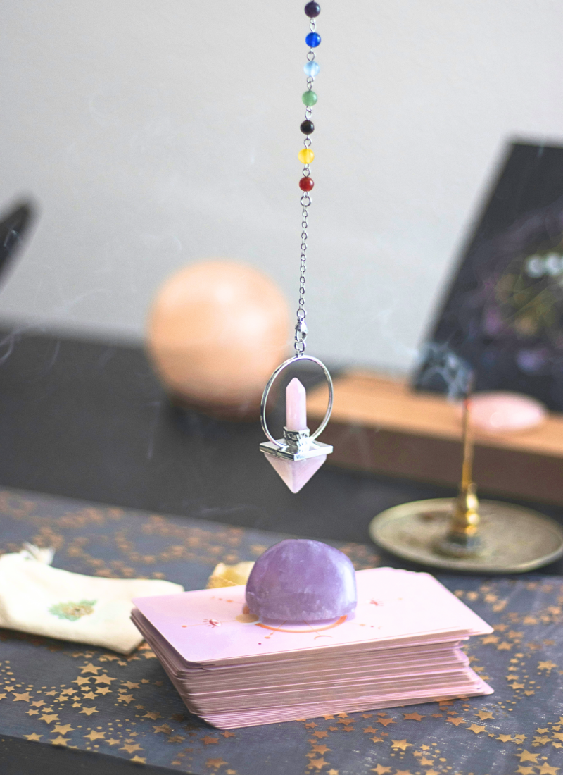 Image of a crystal pendulum that leads to the Hypnosis Category of the blog